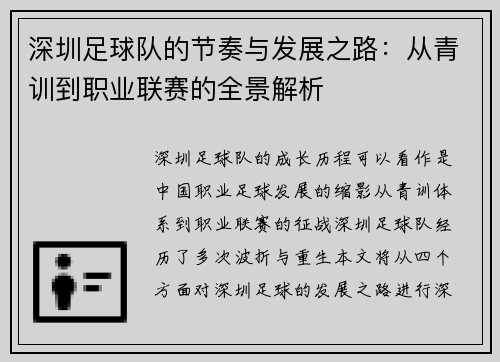 深圳足球队的节奏与发展之路：从青训到职业联赛的全景解析